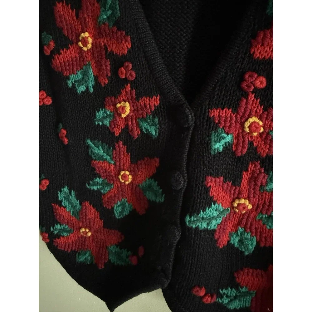 Vintage Sweater Vest Hand Embroidered‎ Christopher & Banks Christmas Floral M